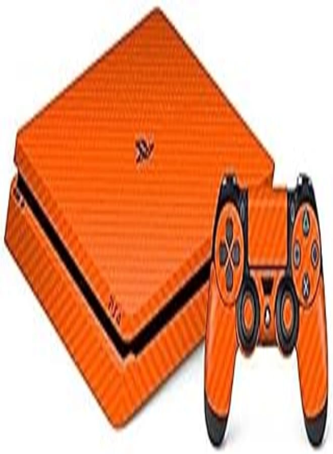 ps4 slim full orange carbon fibre sticker wrap with 2 controller
