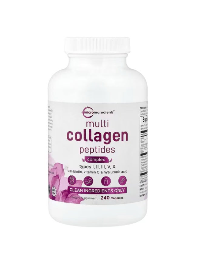 microingredients Multi Collagen Peptides Complex 240 Capsules – Types I, II, III, V & X with Biotin, Vitamin C & Hyaluronic Acid – Skin, Hair, Nails & Joint Support - Image 1