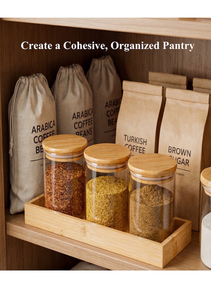 YASMINARA 3-Pack Glass Storage Jars with Bamboo Airtight Lids & Bamboo Tray, Canisters Set for Kitchen Countertop - Pantry Organization for Coffee, Tea, Sugar, Flour, Spices, Dry Food, Elegant Visible Storage Containers - Image 3