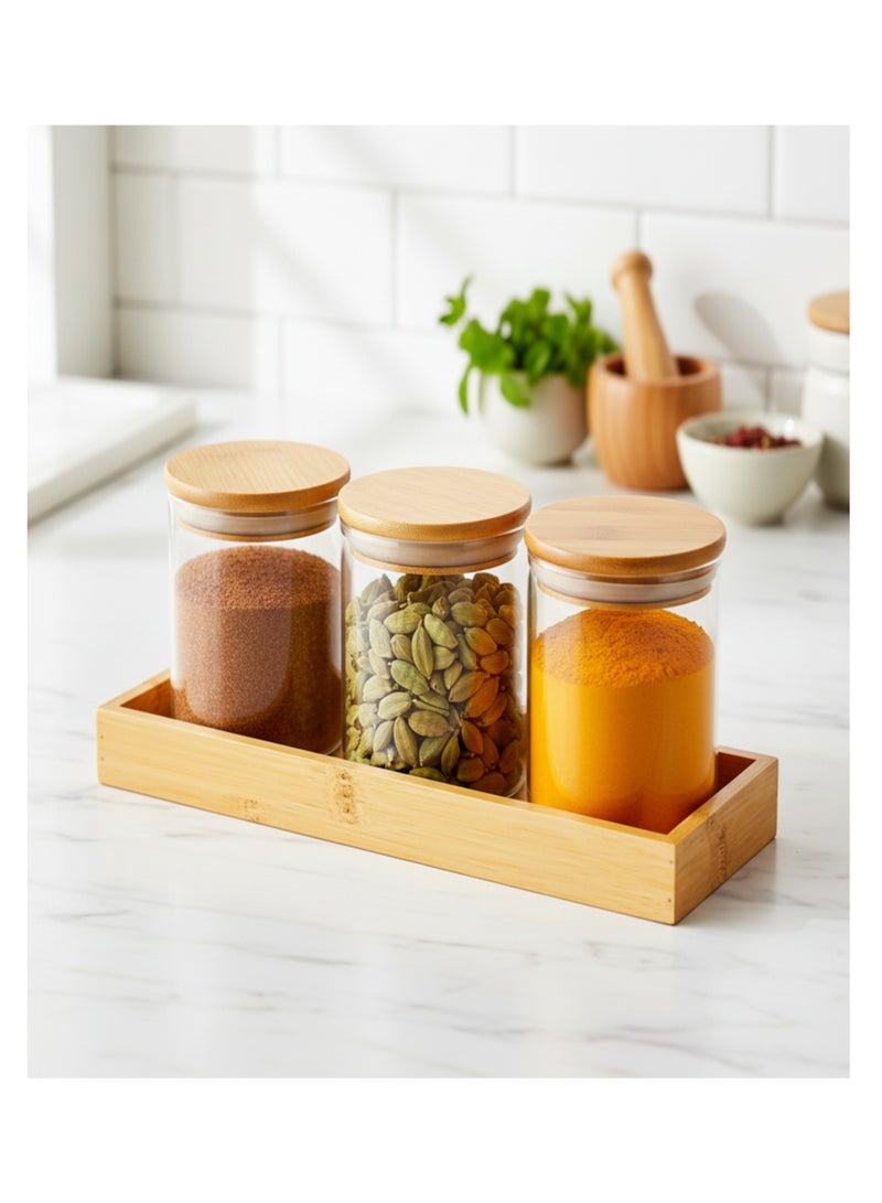 YASMINARA 3-Pack Glass Storage Jars with Bamboo Airtight Lids & Bamboo Tray, Canisters Set for Kitchen Countertop - Pantry Organization for Coffee, Tea, Sugar, Flour, Spices, Dry Food, Elegant Visible Storage Containers - Image 4