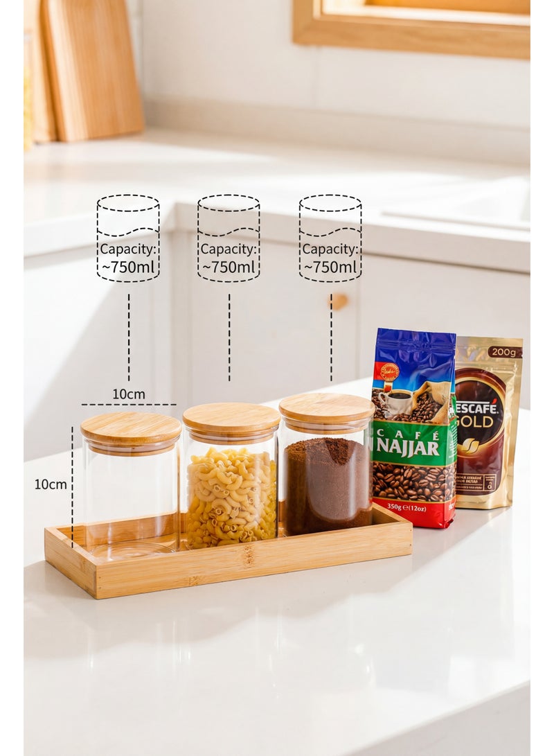 YASMINARA 3-Pack Glass Storage Jars with Bamboo Airtight Lids & Bamboo Tray, Canisters Set for Kitchen Countertop - Pantry Organization for Coffee, Tea, Sugar, Flour, Spices, Dry Food, Elegant Visible Storage Containers - Image 5