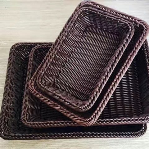 Rattan-Style Pastry Fruit Snack Storage Basket 35*25*7 Brown 