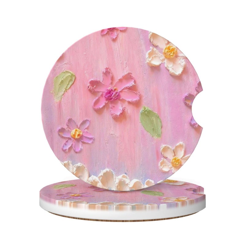 GACCAP Car Coasters for Cup Holders 2 Pack Absorbent Ceramics Anti Slip Universal 256 Inch Car Cup Coaster for Women Men Car Interior Accessories Pink Cream Flowers - Image 3