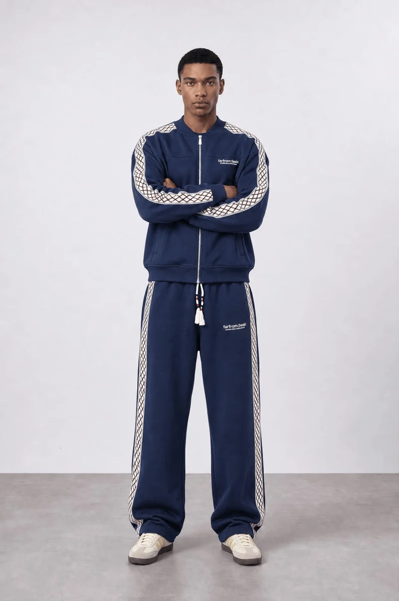 Respire Men's FFB Striped Doubleface Tracksuit Set, Navy Blue