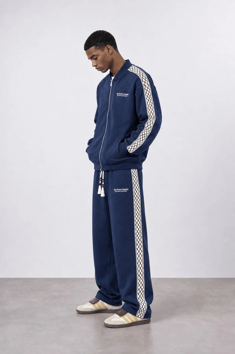 Respire Men's FFB Striped Doubleface Tracksuit Set, Navy Blue