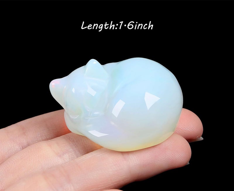 LAIDANLA Opal Sleeping Cat Statue Healing Crystals Moonstones Hand Carved Cute Kitten Figurine Sculpture 1.6"" Opalite White Gemstone Decor Polished Stone Reiki Office Desk Home Decoration Gifts - Image 3