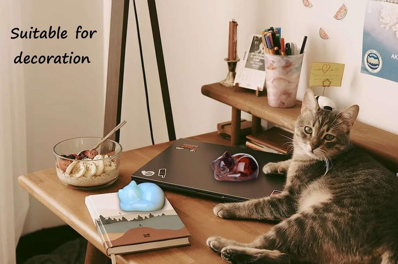 LAIDANLA Opal Sleeping Cat Statue Healing Crystals Moonstones Hand Carved Cute Kitten Figurine Sculpture 1.6"" Opalite White Gemstone Decor Polished Stone Reiki Office Desk Home Decoration Gifts - Image 4