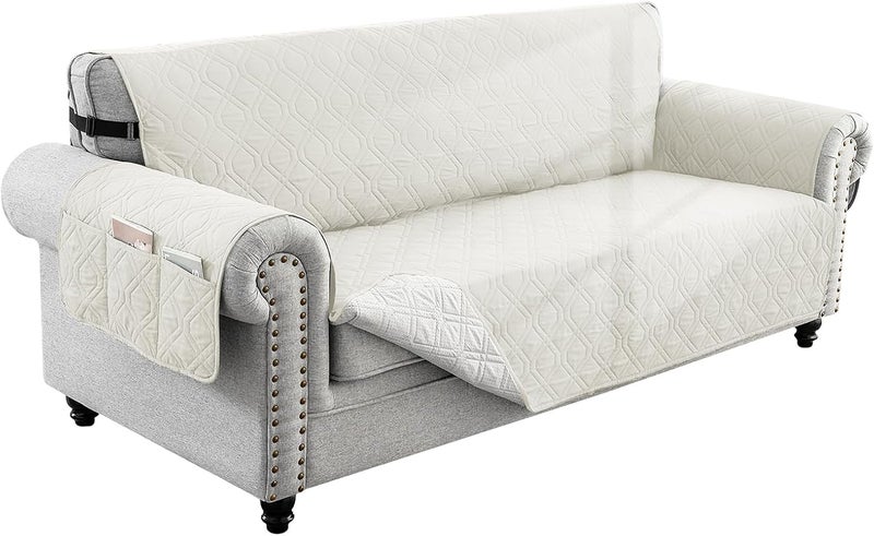 INFOSUN Couch Cover, Waterproof Sofa Covers, Cushion Protector with Non-Skid Backing & Elastic Straps, Dog Couch Cover Protector for 1/2/3/4 Seater, Covers for Dogs Pets Kids(1 Seater, Chair, White) - Image 1