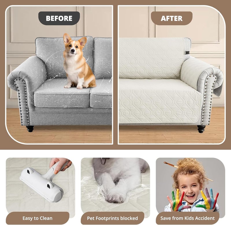 INFOSUN Couch Cover, Waterproof Sofa Covers, Cushion Protector with Non-Skid Backing & Elastic Straps, Dog Couch Cover Protector for 1/2/3/4 Seater, Covers for Dogs Pets Kids(1 Seater, Chair, White) - Image 3