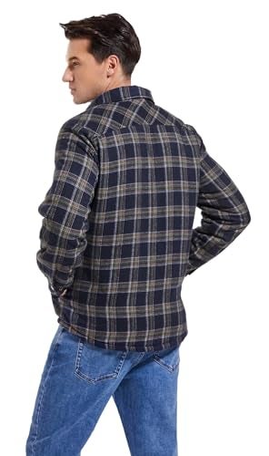 Puwasa Men's Sherpa Lined Cotton Flannel Shirt Jacket Plaid Button Up Jacket Coat for Men with Pocket Blue Small - Image 5