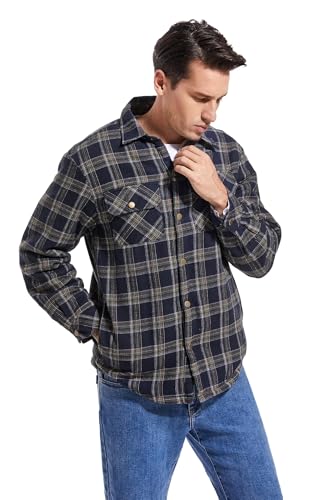 Puwasa Men's Sherpa Lined Cotton Flannel Shirt Jacket Plaid Button Up Jacket Coat for Men with Pocket Blue Small - Image 3
