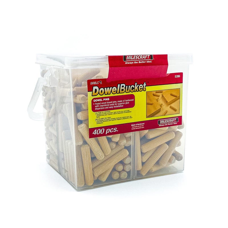 Milescraft 53460003 5346 Dowel Pin Bucket-375 Wooden Dowels-1/4in (200 pcs.) -5/16in (100pcs.)-3/8in Dia. (75pcs.) Made of Hardwood-Ideal for Woodworking Projects, Original Version
