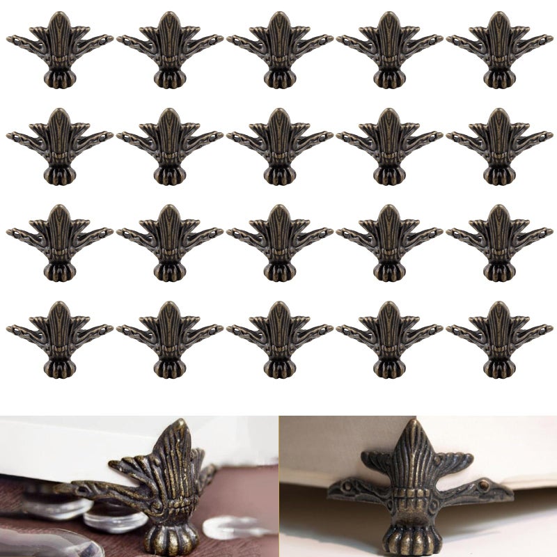 VinBee VinBee 20 PCS Antique Brass Wood Case Jewelry Chest Storage Box Feet Leg Corner Protector