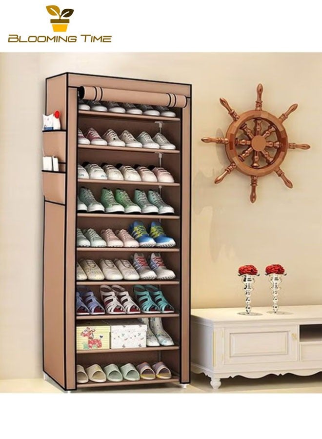 BLOOMING TIME 10-Layer Shoe Rack Brown, Household Flush-Free Adjustable Storage Rack, Multi-Layer Storage Rack For Dormitory Apartments, Space-Saving For Small Apartments, Anti-Fouling With Zipper - Image 4