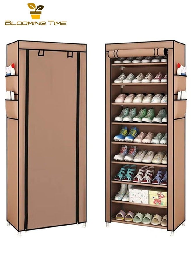 BLOOMING TIME 10-Layer Shoe Rack Brown, Household Flush-Free Adjustable Storage Rack, Multi-Layer Storage Rack For Dormitory Apartments, Space-Saving For Small Apartments, Anti-Fouling With Zipper - Image 5