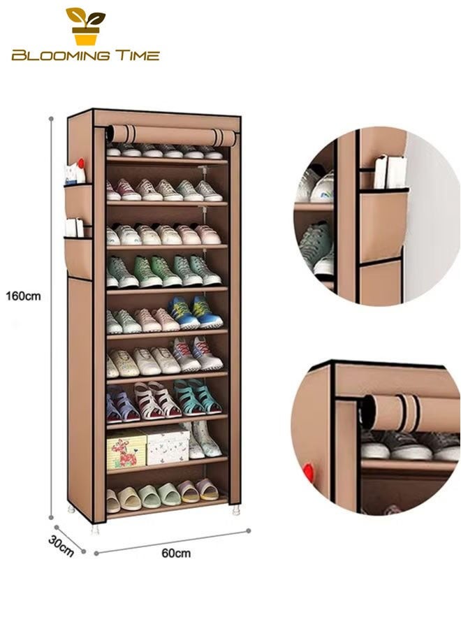 BLOOMING TIME 10-Layer Shoe Rack Brown, Household Flush-Free Adjustable Storage Rack, Multi-Layer Storage Rack For Dormitory Apartments, Space-Saving For Small Apartments, Anti-Fouling With Zipper - Image 2