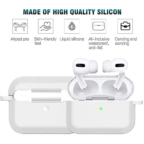 KACA Silicone Soft Case Cover with Keychain for Airpods Pro Case 2019, AirPods Pro 1st Generation Cover (White) - Image 5