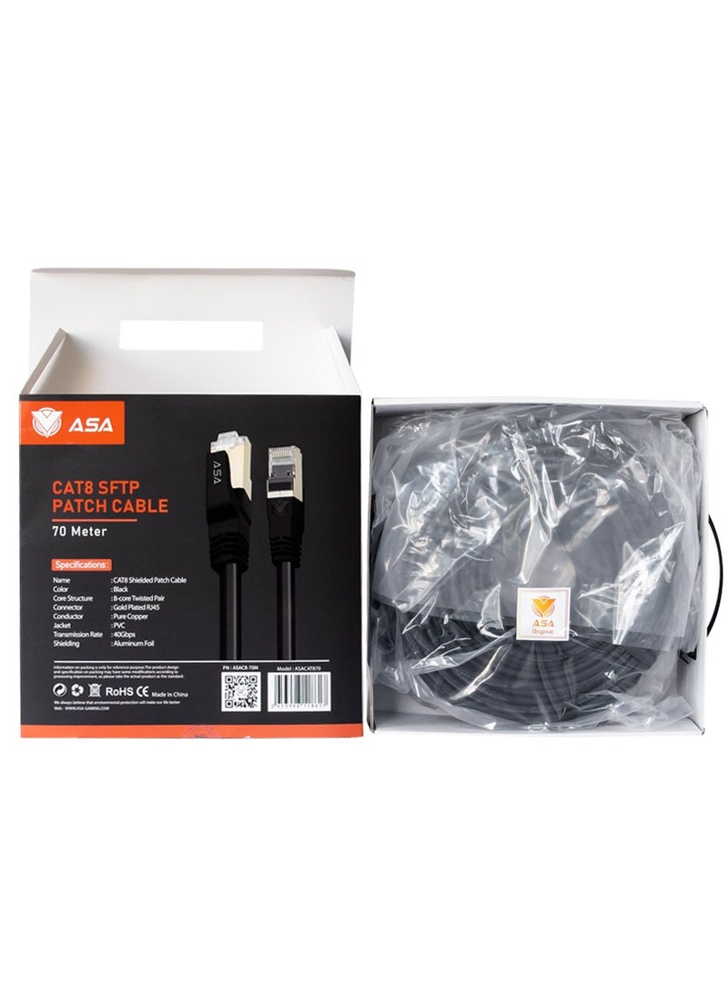 ASA - High Speed CAT8 Ethernet Cable 70m 40Gbps, 2000Mhz, SFTP with Gold Plated RJ45 Connector - Image 1