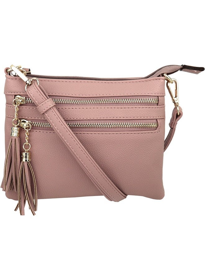B BRENTANO Vegan Mini Multizipper Crossbody Handbag Purse With Tassel Accents (Blush.) - Image 1