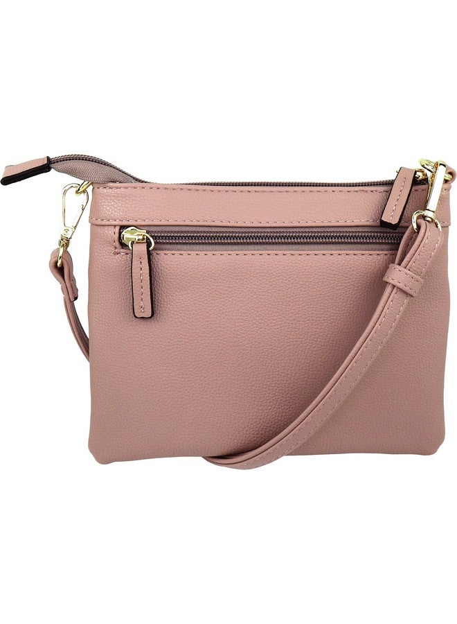B BRENTANO Vegan Mini Multizipper Crossbody Handbag Purse With Tassel Accents (Blush.) - Image 2