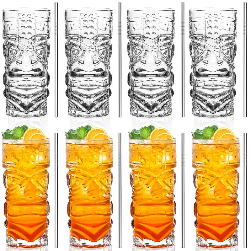 INFTYLE Clear Tiki Glasses Set of 814 oz Modern Bar Tiki Cocktail Glasses Perfect for Exotic CocktailsMai Tai Hawaiian Style Cocktails Tropical Island Drinksware Set