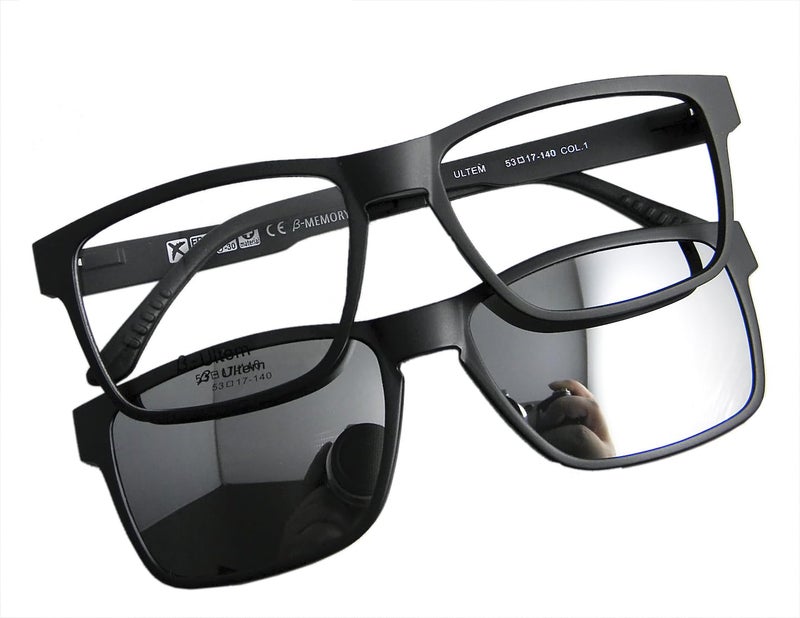 Circleperson Men women Sunglasses polarized clip on magnetic glasses 53-17 (Black, Mirror silver polarized clip on) - Image 1