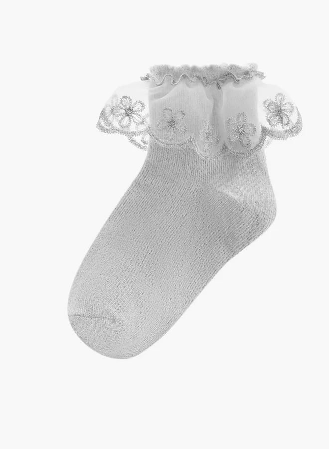 بيرفيت Girls Floral Lace Ankle Length Socks with Frill Detail - Set of 3