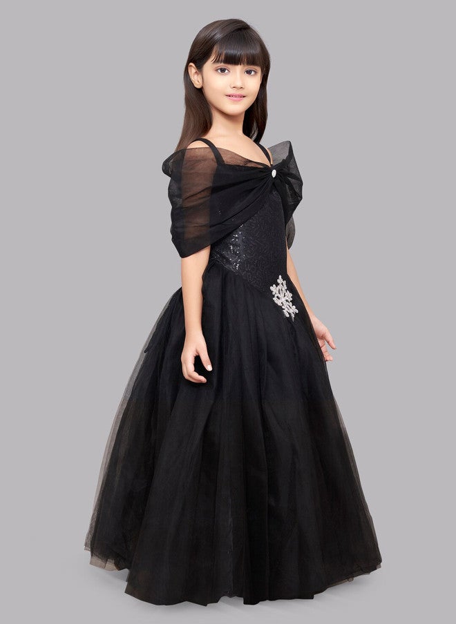 PinkChick فستان ماكسي أسود بدون أكتاف للفتيات - Image 3