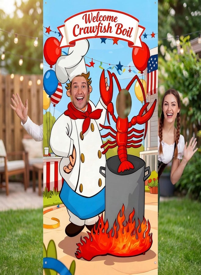 Baquler Crawfish Boil Party Photo Prop 6 x 3.6 ft Crawfish Party Decoration Supplies Lobster Theme Selfie Backdrop Props for Lobster Crab Family Housewarming Birthday Decorations - Image 1