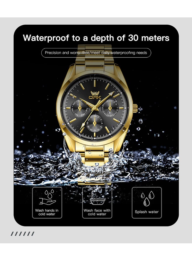 OPK Watches, Fashionable and Casual Men's Watch, Luminous Waterproof Quartz Watch, Men's Watch, 6024, All-Gold Black Dial - Image 5