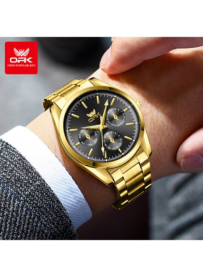 OPK Watches, Fashionable and Casual Men's Watch, Luminous Waterproof Quartz Watch, Men's Watch, 6024, All-Gold Black Dial - Image 1