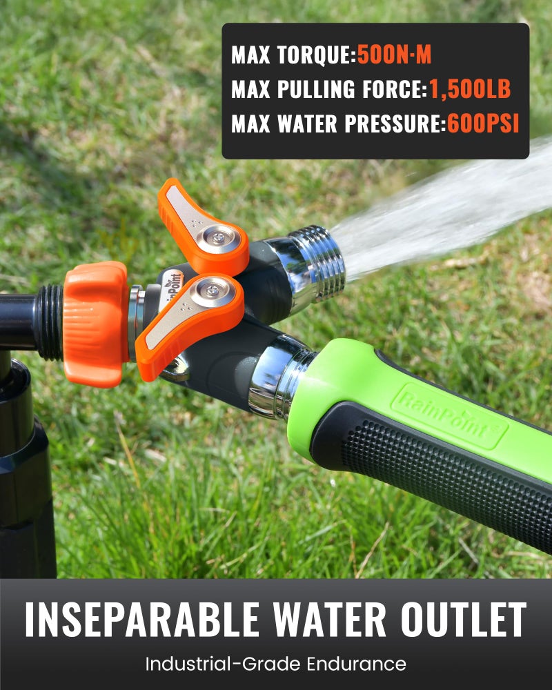 RAINPOINT Garden Hose Splitter, 2 Way Heavy Duty Water Hose Y Spigot Splitter with Shutoff Valves, 100% Metal Body Outdoor Faucet Splitter, 1.9" Extra Long Metal Handle, 3/4" GHT Thread (1, Orange) - Image 5