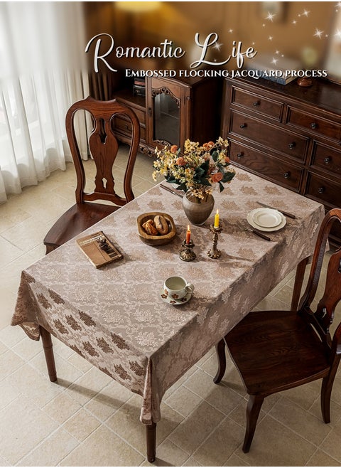 Lace Mesh Rectangular Tablecloth,Table Covers,Coffee Table Cloth, Roman Flower Embossed Flocking Jacquard,European Classical Luxury Style Light Brown, Soft and Environmentally Fabric, Wear-Resistant ,Durable, Machine Washable, Shrink-Resistant,Anti-Wrinkle, Finely Quilted and Reinforced,Home Kitchen Dining Tables Decorations, Outdoor Tables Clothes, Dinners, Weddings , Banquet Parties, Hotel Decorations,,Ramadan Gifts,140*180cm(55*71inch)