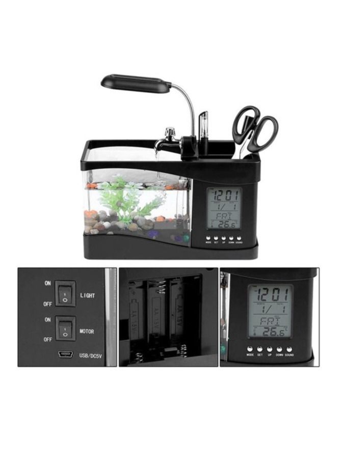 مصباح مكتب LCD صغير USB لحوض سمك مع تقويم و ساعة LED أسود 2 قطع - Image 2