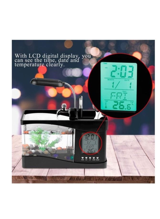 مصباح مكتب LCD صغير USB لحوض سمك مع تقويم و ساعة LED أسود 2 قطع - Image 4