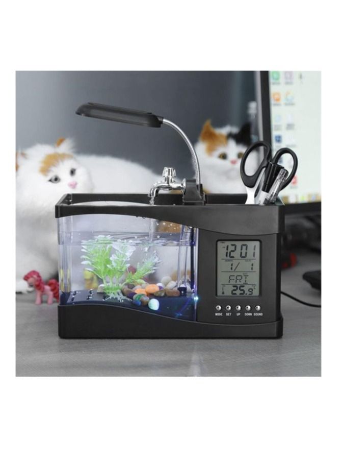 مصباح مكتب LCD صغير USB لحوض سمك مع تقويم و ساعة LED أسود 2 قطع - Image 3