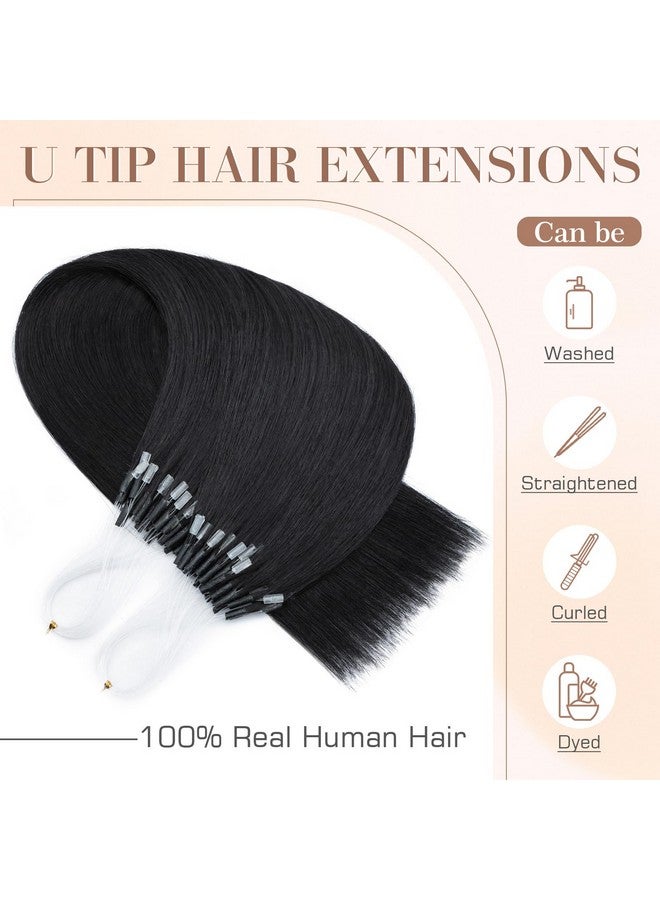 S-noilite Micro Link U Tip Hair Extensions Human Hair Jet Black K Tips Hair Extensions Human Hair Keratin U Tip Hair Extensions Straight 16 Inch 50 Strands 50g - Image 3