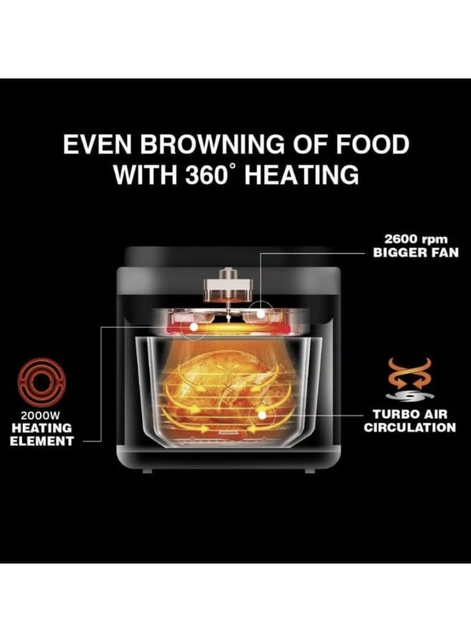 DENOX Smart Electric Air Fryer Transparent Tray Multifunctional Cooker with Turbo Air Circulation, Digital Touch Panel, and Oil-Free Cooking 6 Liter - Image 3