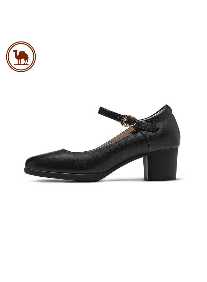 CAMELJEANS أحذية نسائية من الجلد البقري برباط سميك كاجوال، أحذية ماري جين عصرية، P23A155036، أسود، مقاس 37 - Image 4