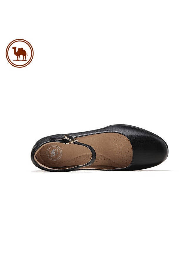 CAMELJEANS أحذية نسائية من الجلد البقري برباط سميك كاجوال، أحذية ماري جين عصرية، P23A155036، أسود، مقاس 37 - Image 5