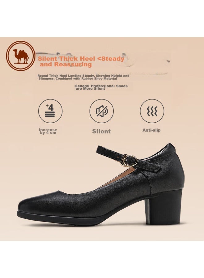 CAMELJEANS أحذية نسائية من الجلد البقري برباط سميك كاجوال، أحذية ماري جين عصرية، P23A155036، أسود، مقاس 37 - Image 2