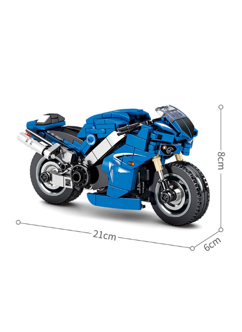 Blue Retro Motorcycle Building Toy Set; Build A Motorcycle As A Gift For Kids Aged 8+ Who Love Fast-Paced Vehicular Action  - Image 2