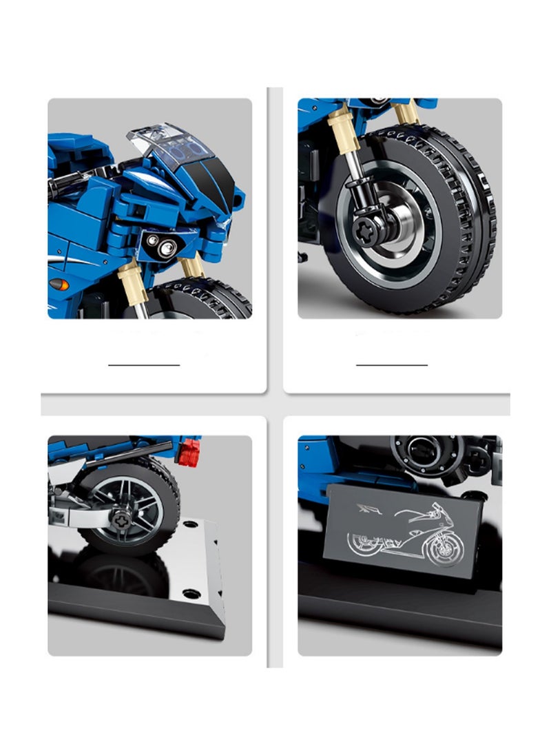 Blue Retro Motorcycle Building Toy Set; Build A Motorcycle As A Gift For Kids Aged 8+ Who Love Fast-Paced Vehicular Action  - Image 3