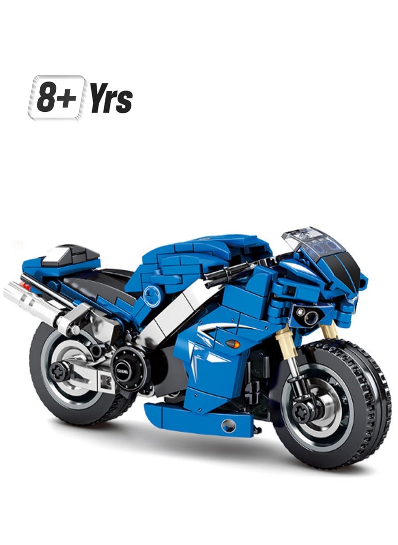 Blue Retro Motorcycle Building Toy Set; Build A Motorcycle As A Gift For Kids Aged 8+ Who Love Fast-Paced Vehicular Action  - Image 1