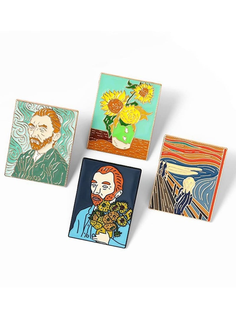 Van Gogh Self Portrait Enamel Brooch Pins - Vintage Art Lapel Pins for Clothing, Backpacks & Accessories - Perfect Gift Set (4 Pack) - Image 1