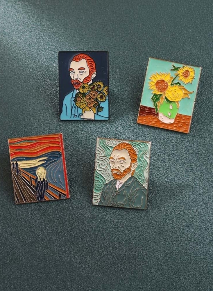 Van Gogh Self Portrait Enamel Brooch Pins - Vintage Art Lapel Pins for Clothing, Backpacks & Accessories - Perfect Gift Set (4 Pack) - Image 2