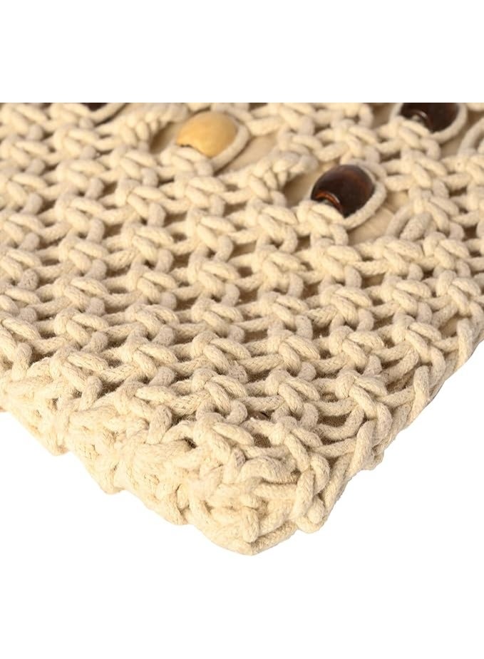 انتيكيانو شنطة شاطئ مكرمية مصنوعة يدويا القطن بتصميم بوهو كروشيه مطرز بالخرز هدية عصرية مقاس 11 انش × 12 - 27.94 سم 30.48 ابيض للنساء - Image 2