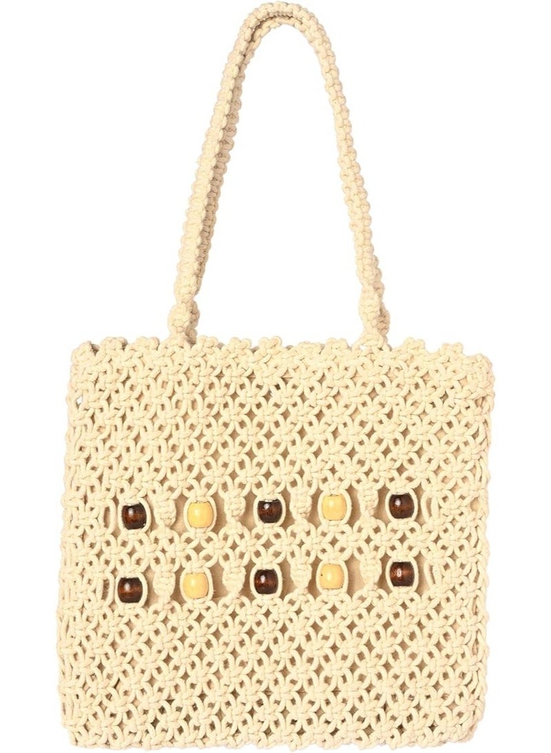 Antikiano Handmade Macrame Shoulder Bag with Decorative Wooden Beads for Everyday Use – 27 x 29 cm - Image 2