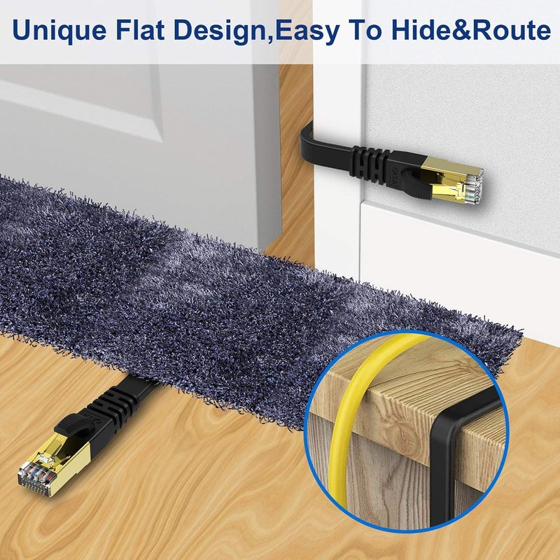 KASIMO Cat 8 Flat Ethernet Cable 20ft, Cat8 High Speed Flat Internet Network LAN Cable 40Gbps 2000MHz SSTP Network Patch Cord with Gold Plated RJ45 Connector (20 ft) - Image 3