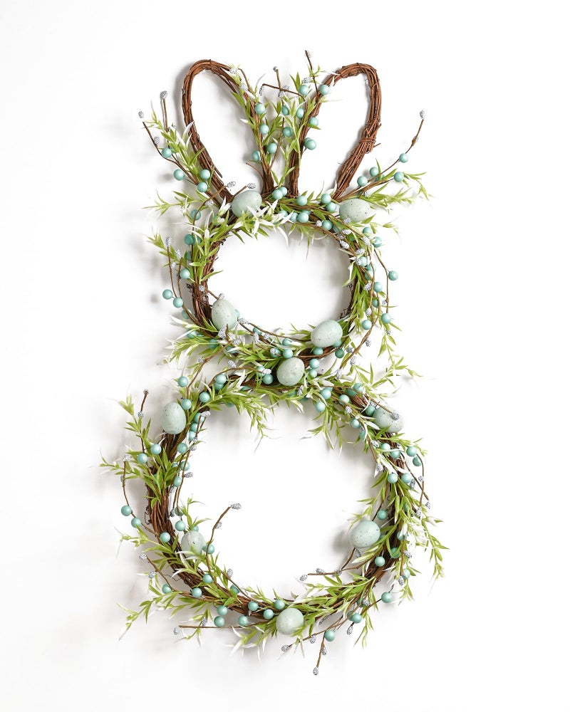 DN DECONATION Easter Bunny Spring Wreath with Egg Twig and Berries Green Rabbit Easter Wreath for Front Door Decorations Home Farmhouse Outdoor Indoor Wall Mantel Window